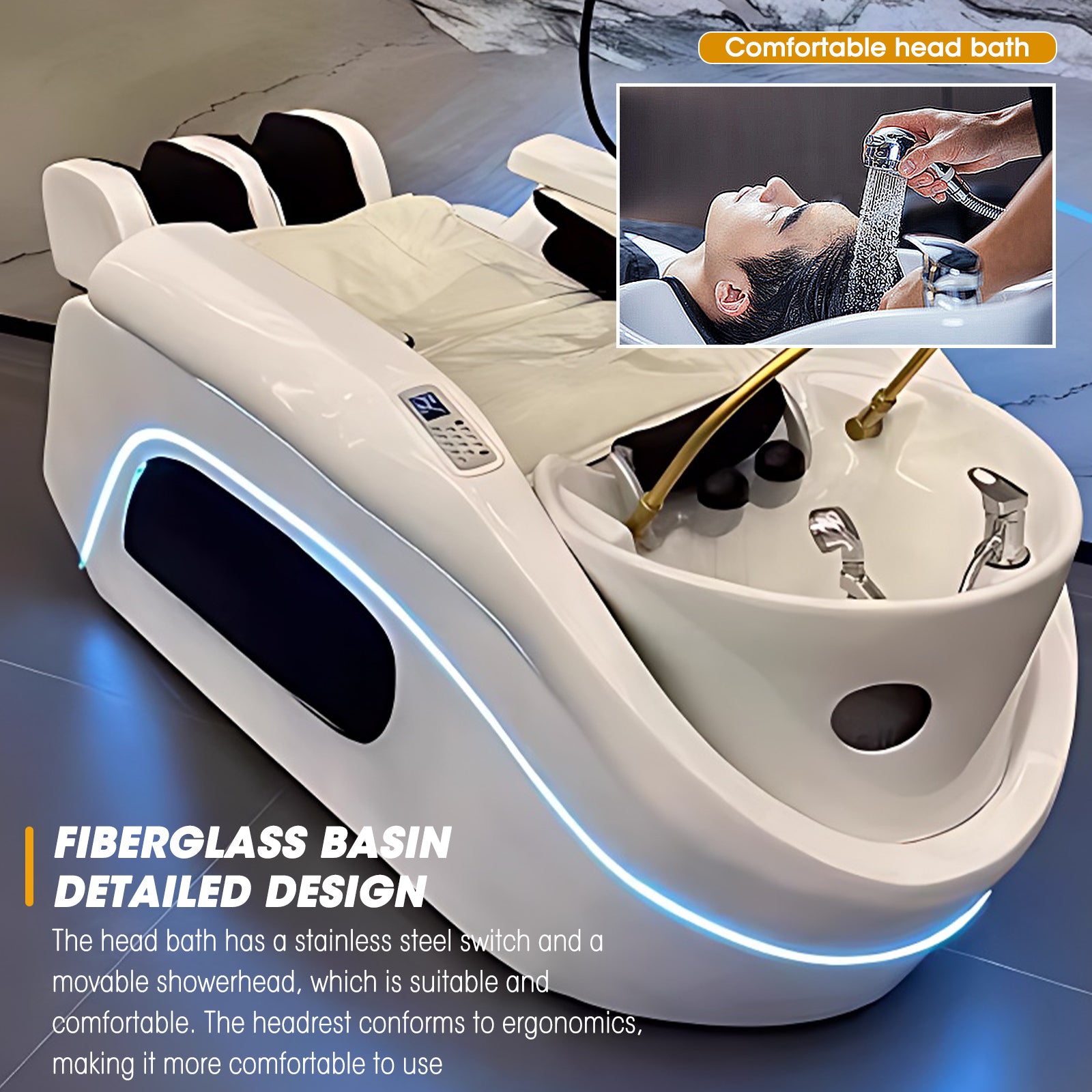 Black & White Full Body Massage Head Spa Bed XTC511 - Plumbed