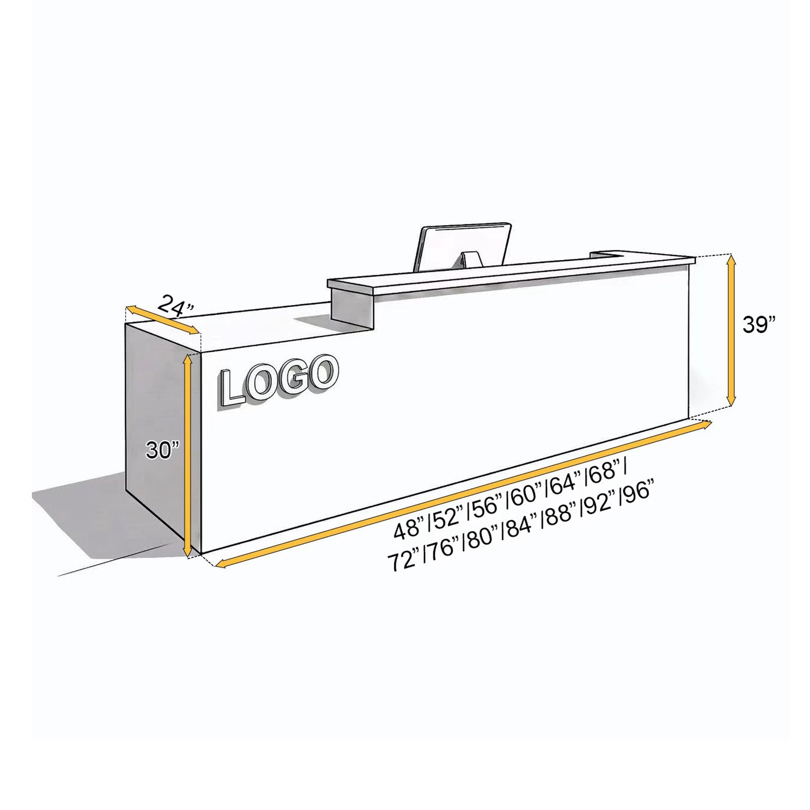 48''-96'' Modern Reception Desk with Marble Slab &Vertical Wood Slats