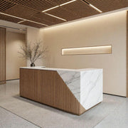 48''-96'' Modern Reception Desk with Marble Slab &Vertical Wood Slats
