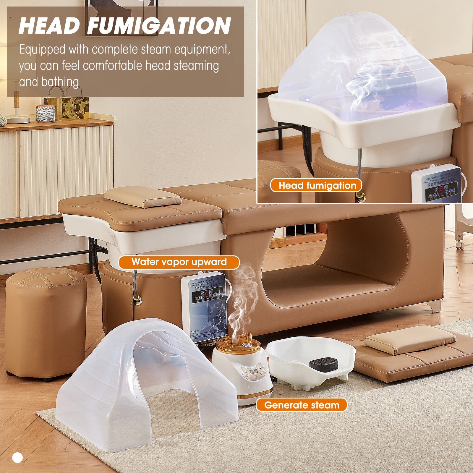 Multifunctional Shampoo Massage Salon Bed with Storage Space Basin and Fumigation