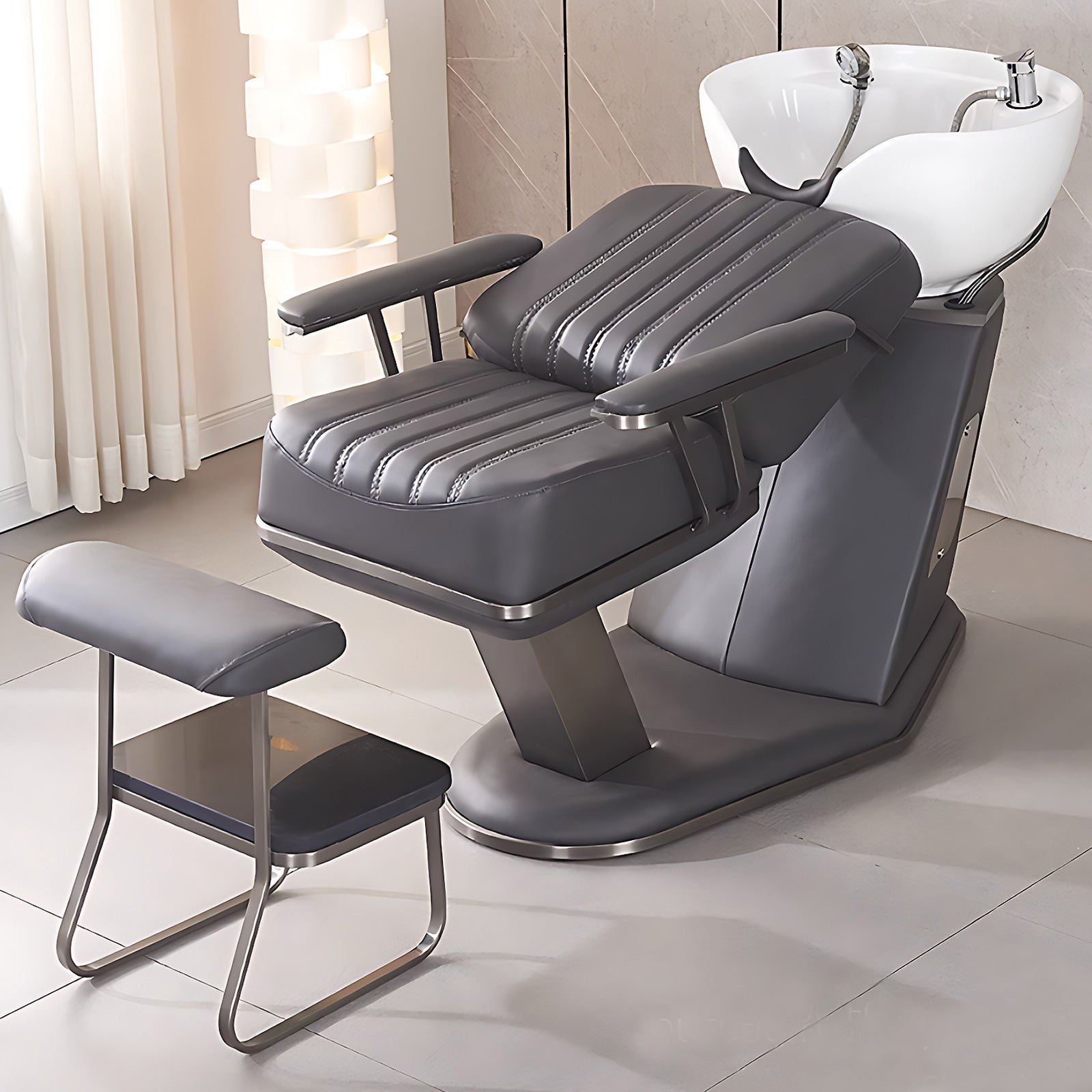 Elegant and Comfortable Ceramic Basin with Foot Pedals, Salon Shampoo Bed