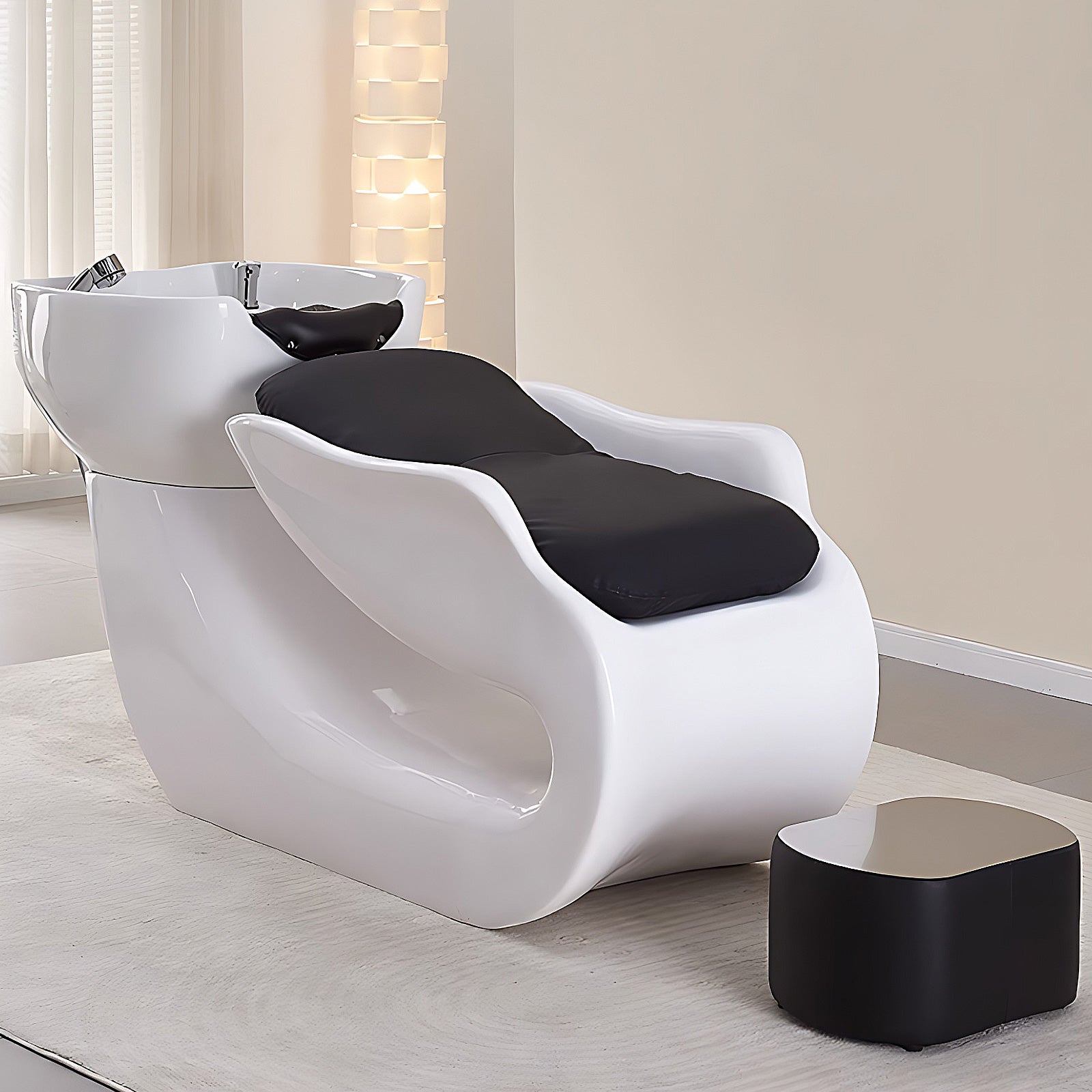 Salon Head Spa Bed with Basin and Foot Pedal Black and White Minimalist Design