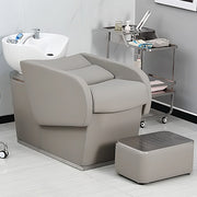 Comfortable Leather Shampoo Bed with Floor Mats and Ceramic Basin