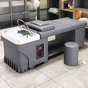 Hair Spa Salon Shampoo Bed with Storage Chic Gray Plaid Water Cycle System Fumigation