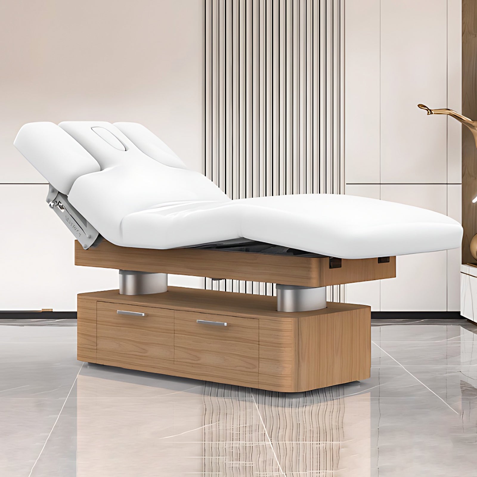 Electric Massage Table with Wooden Base with Ambient Light Multifunctional AdjustmentStorage Space