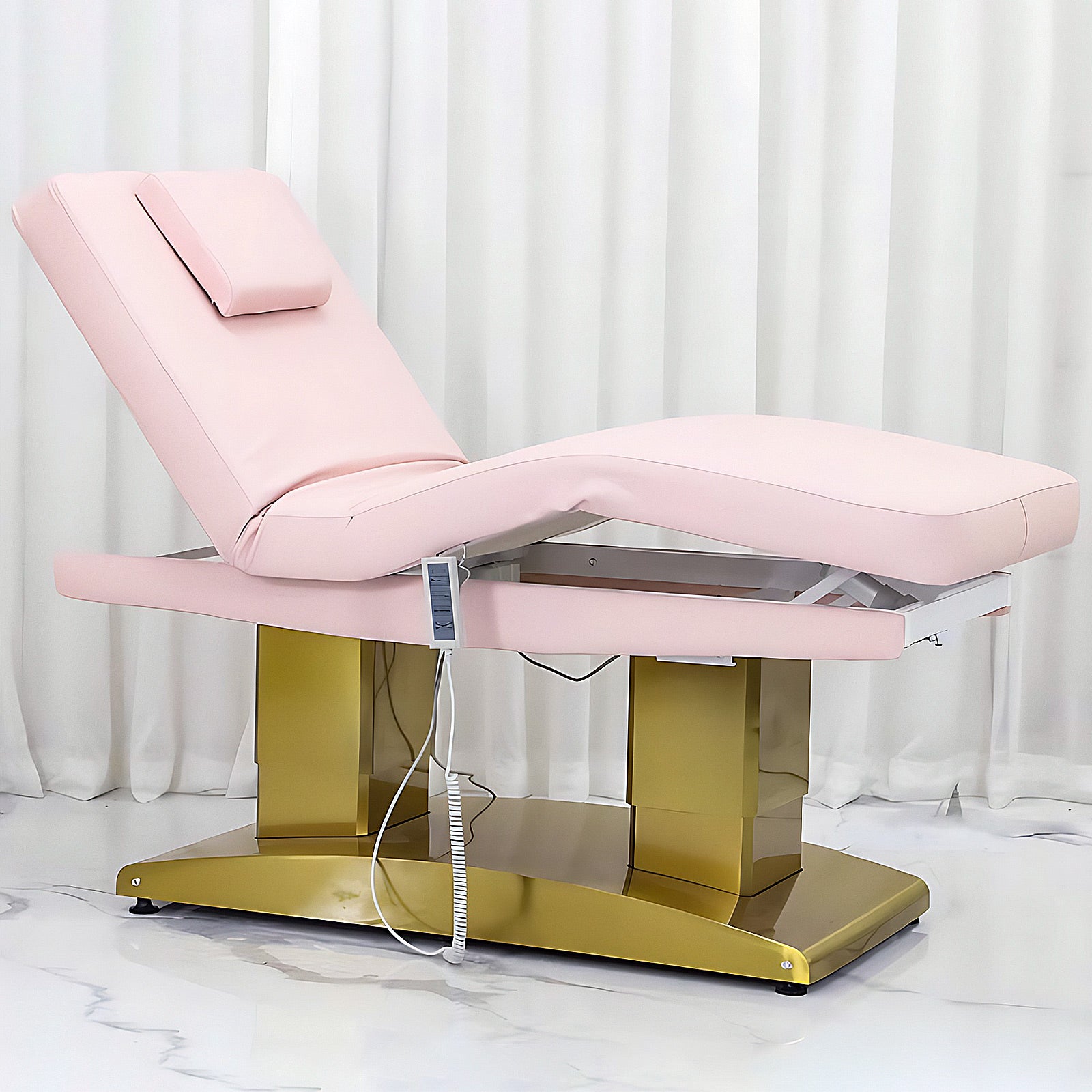 Massage Table-Electric Massage Table Bed Heating with Pink Light Luxury Style