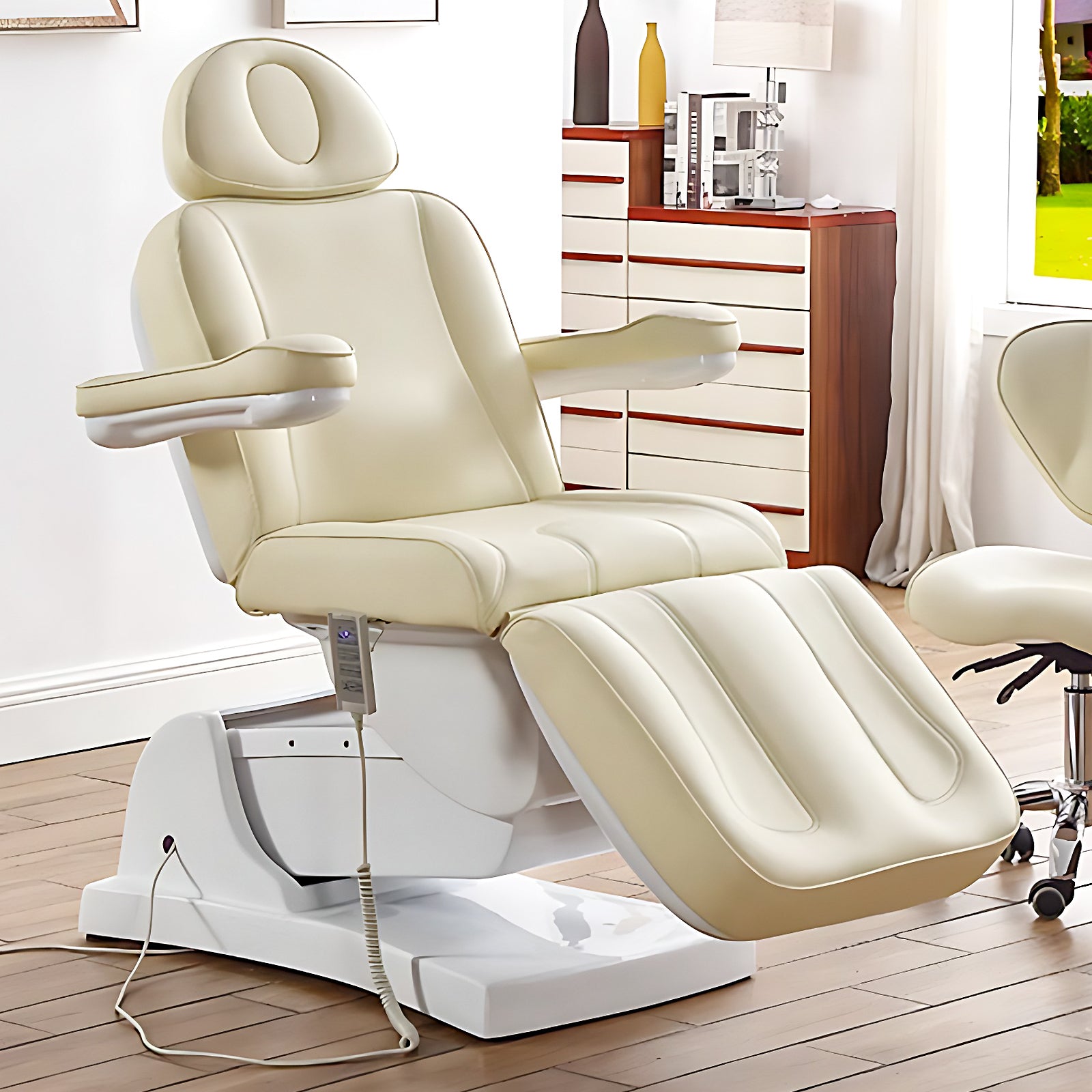 Electric Spa Facial Beauty Chair Multi-angle Adjustment Beige Minimalist Style