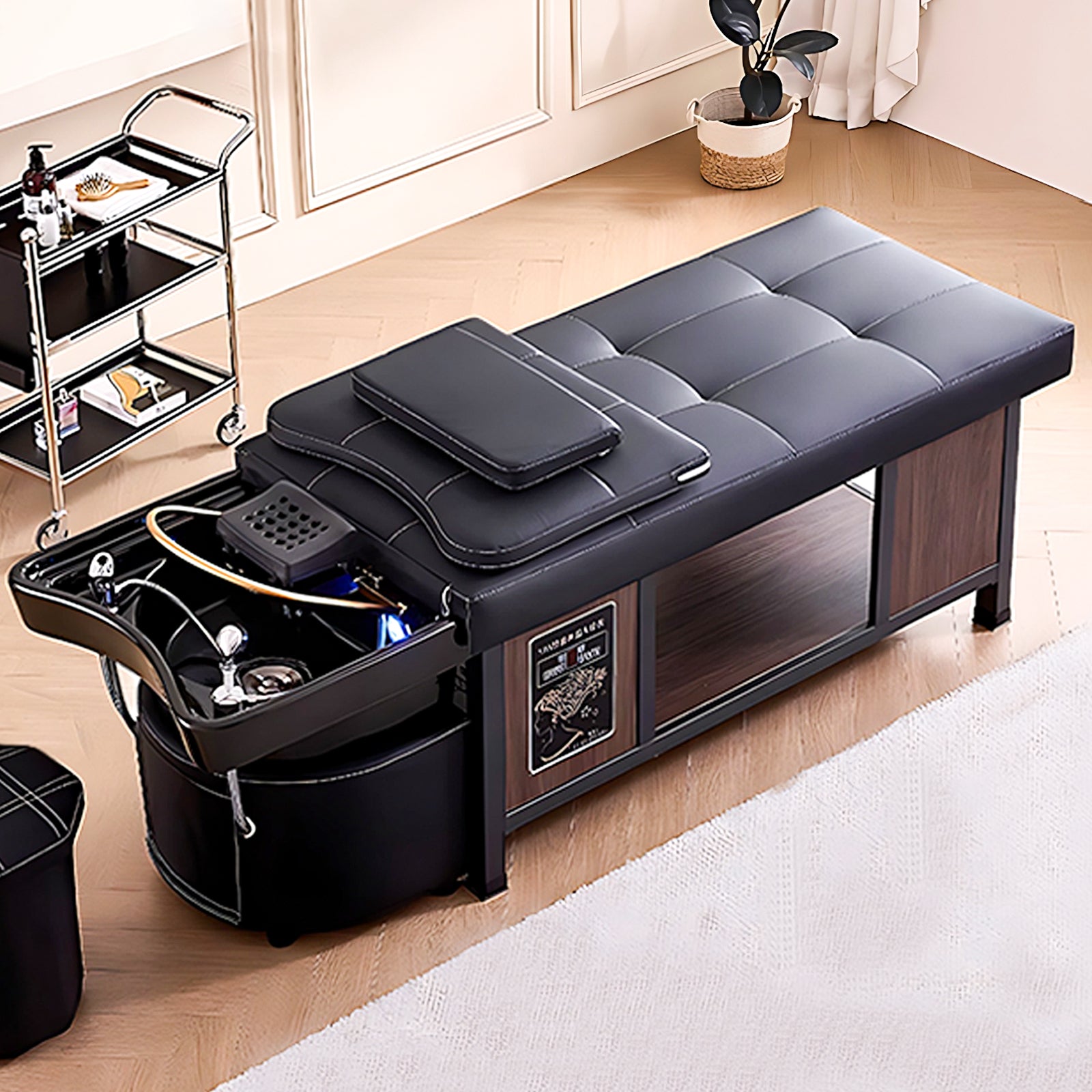 Head Spa Bed & Massage Facial Bed Includes Open Storage, Water Cycle, Stool