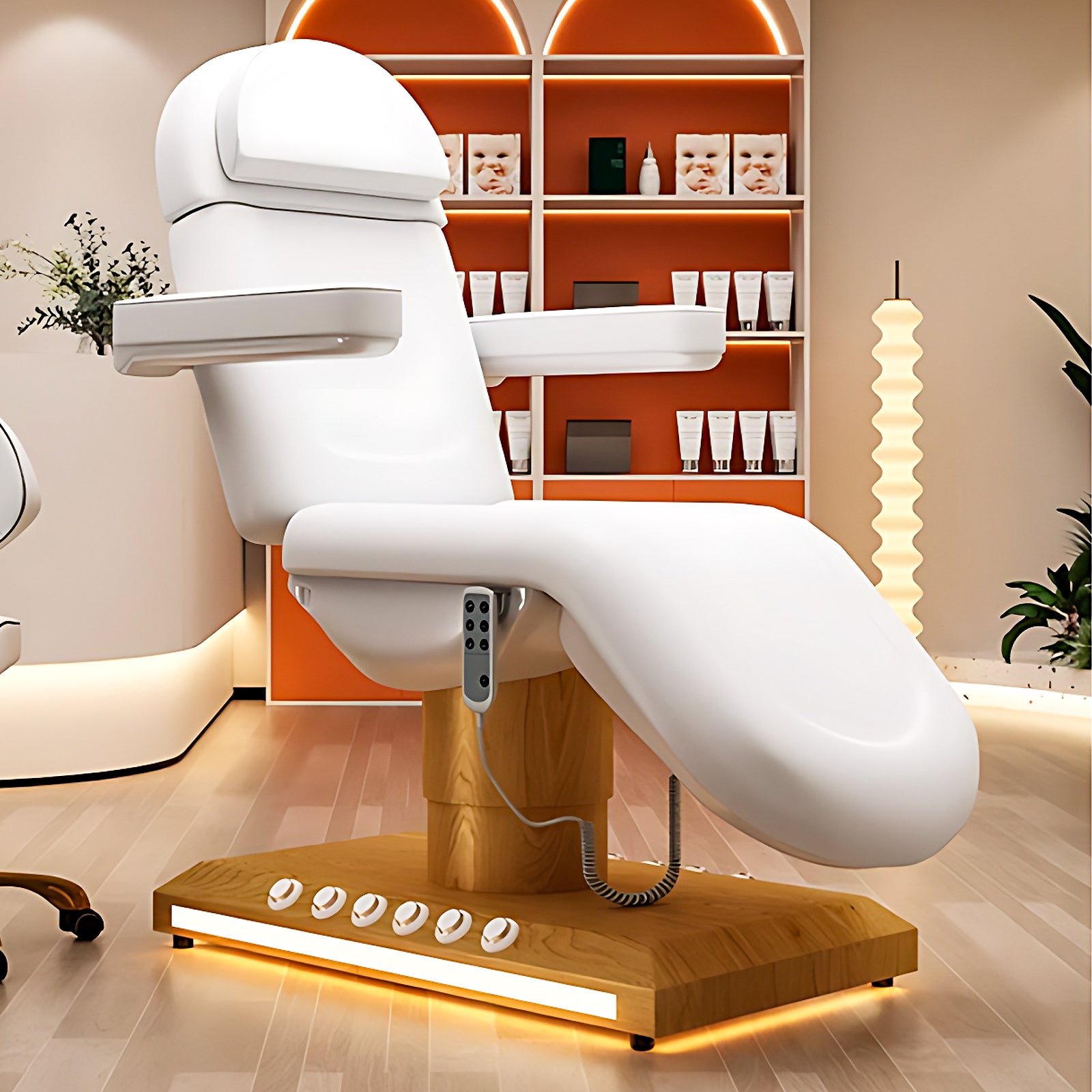 Electric Massage Table with White Simple Modern Style, Spa Beauty Bed Includes Multi-Angle Adjustment