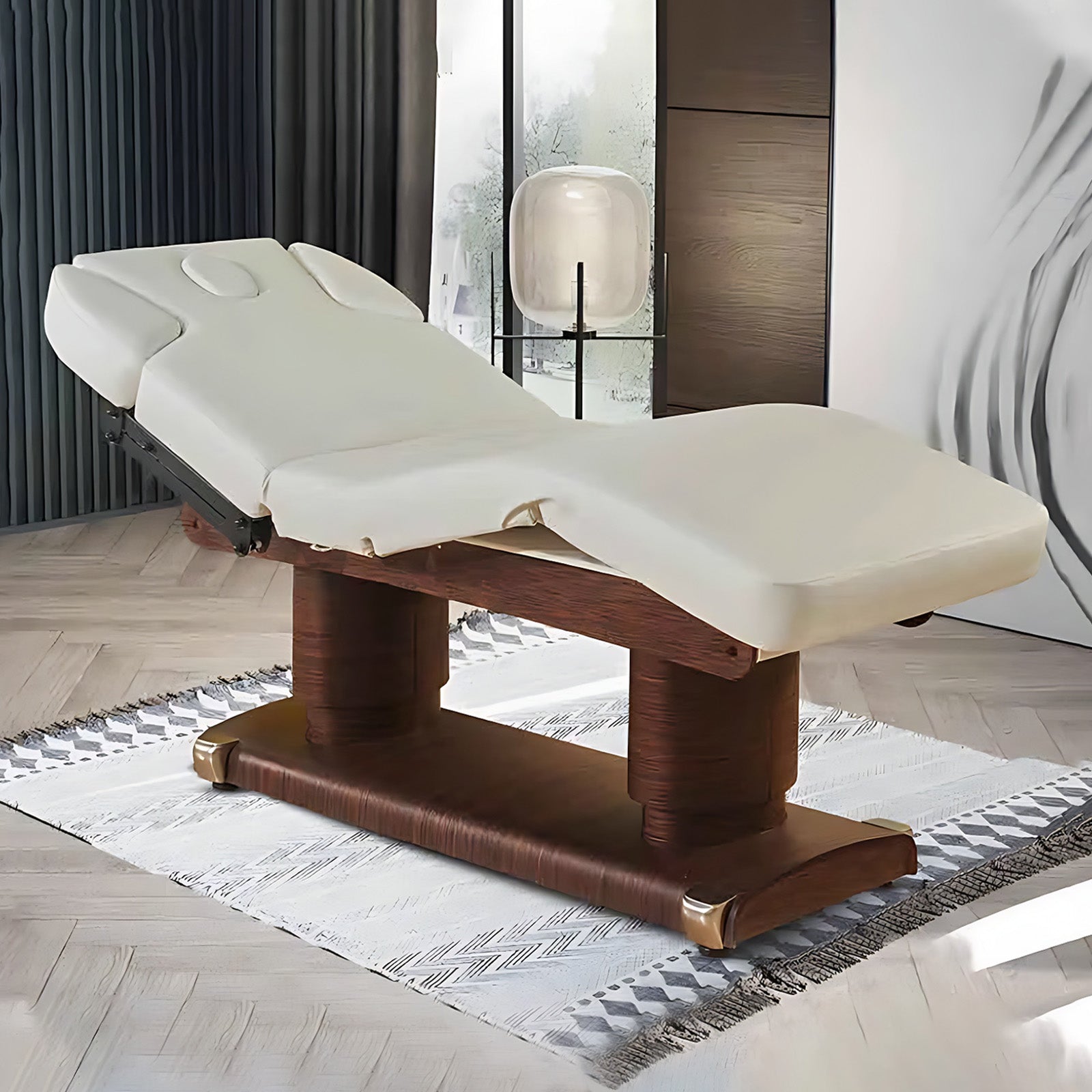 Electric Massage Table Includes Brown Double Pole Lifting Base Spa Treatment Bed Includes Multi Angle Adjustment