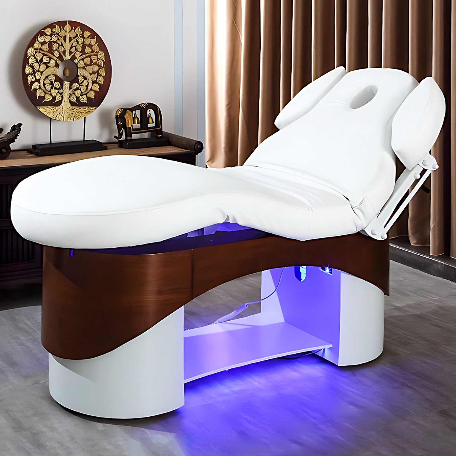 Electric Multi-angle Adjustment Massage Table with White Minimalist Design and LED Light