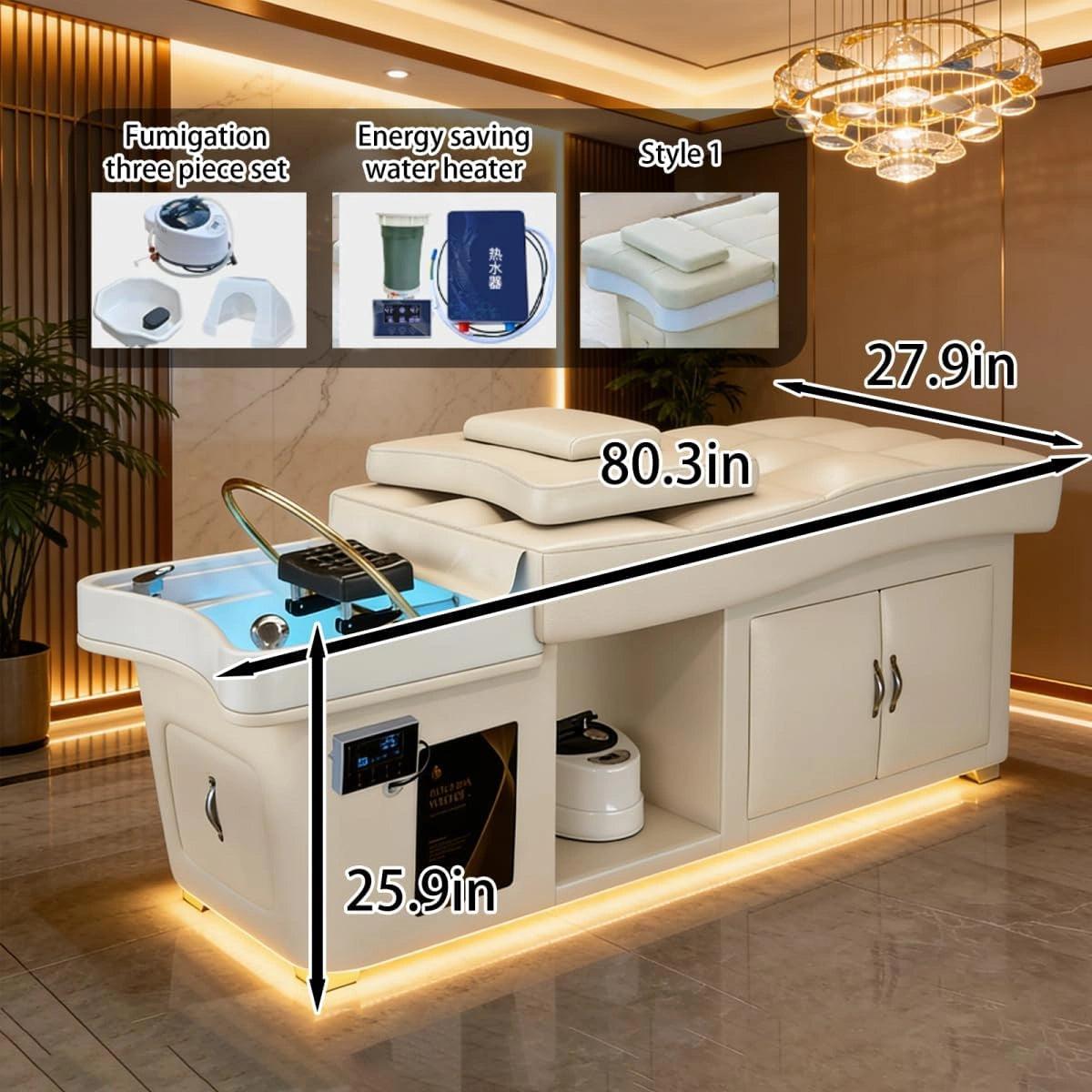 Beige Head SPA Shampoo Bed Massage Table LXT1063