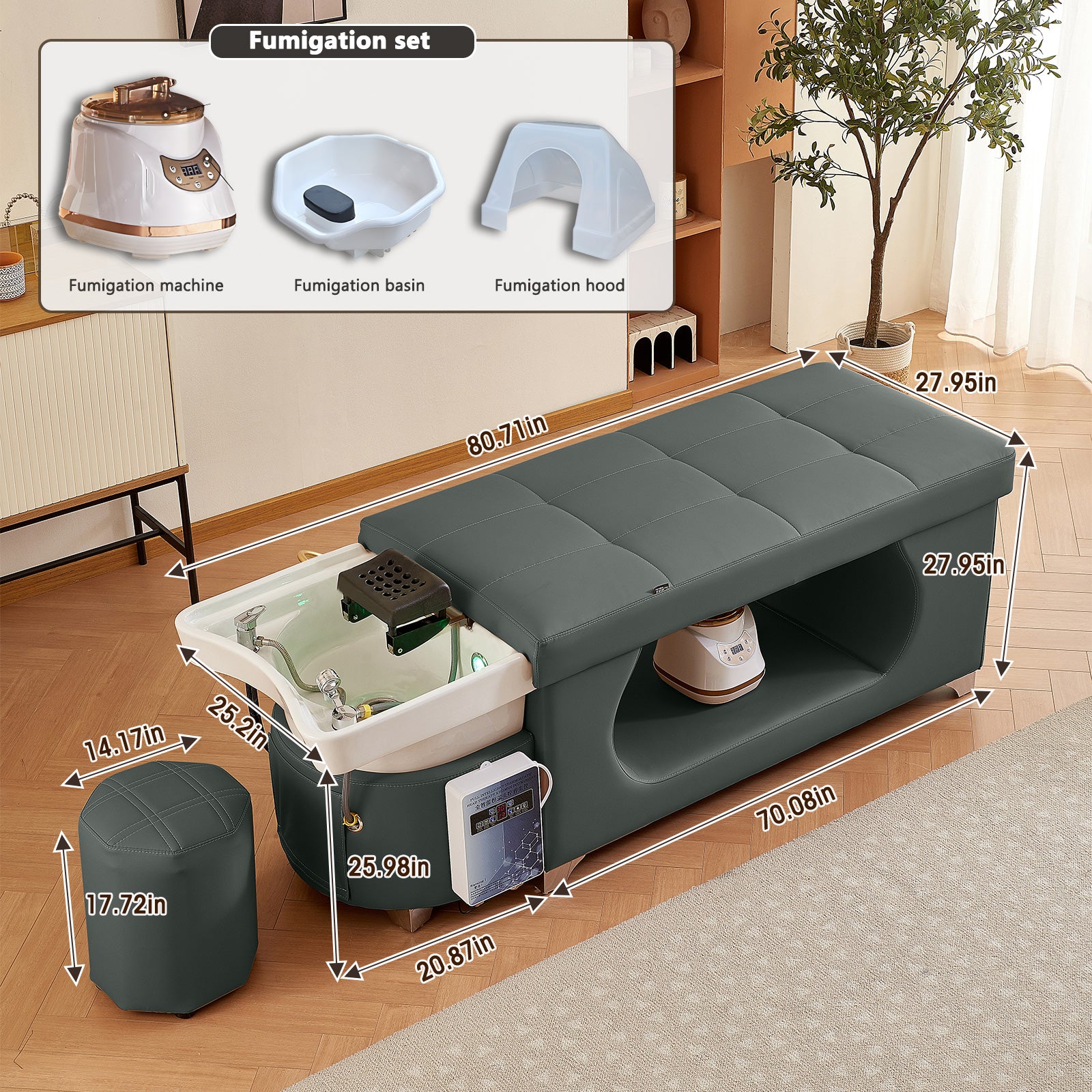 Salon Multi-functional Thai Style Shampoo Bed Fumigation Heater and Water Circulation