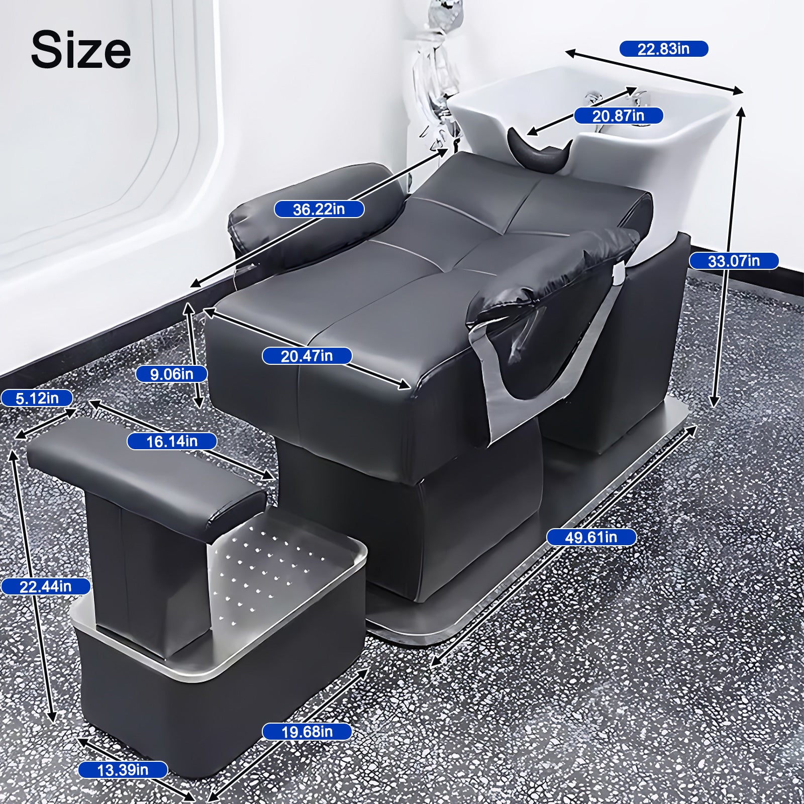 Hairdressing Salon Shampoo Bed with Ceramic Basin and Foot Pedal High Quality Leather