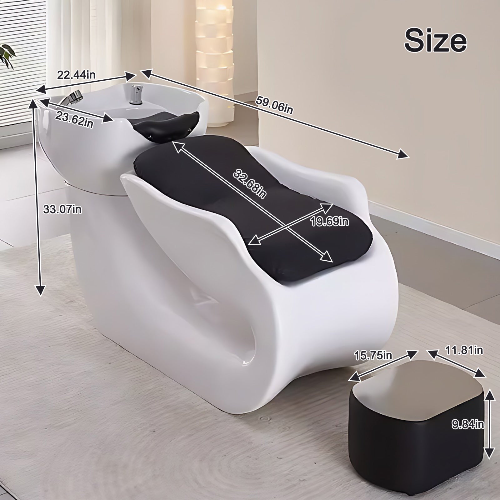 Salon Head Spa Bed with Basin and Foot Pedal Black and White Minimalist Design