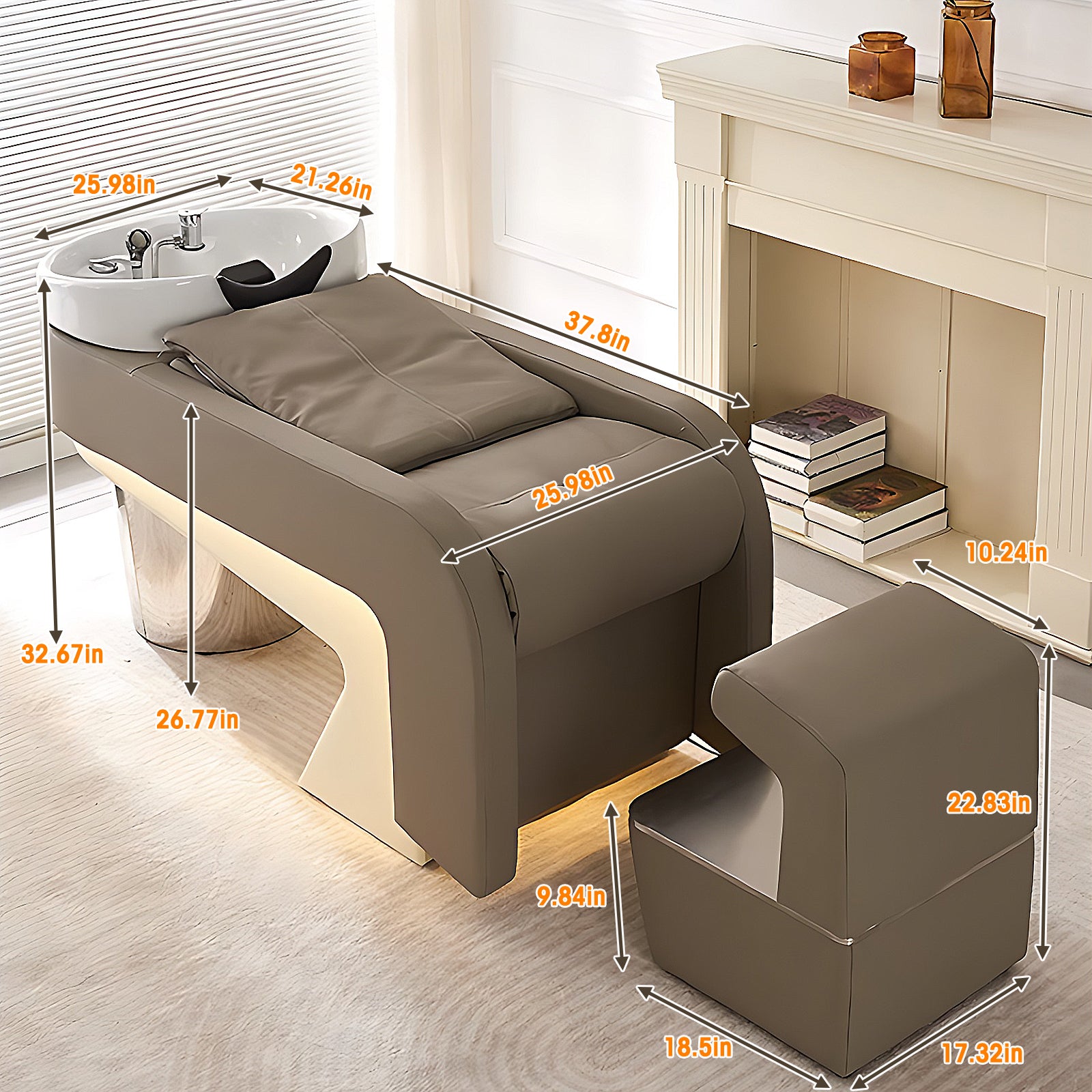 Luxury LED Reclining Ceramic Basin Salon Shampoo Bed