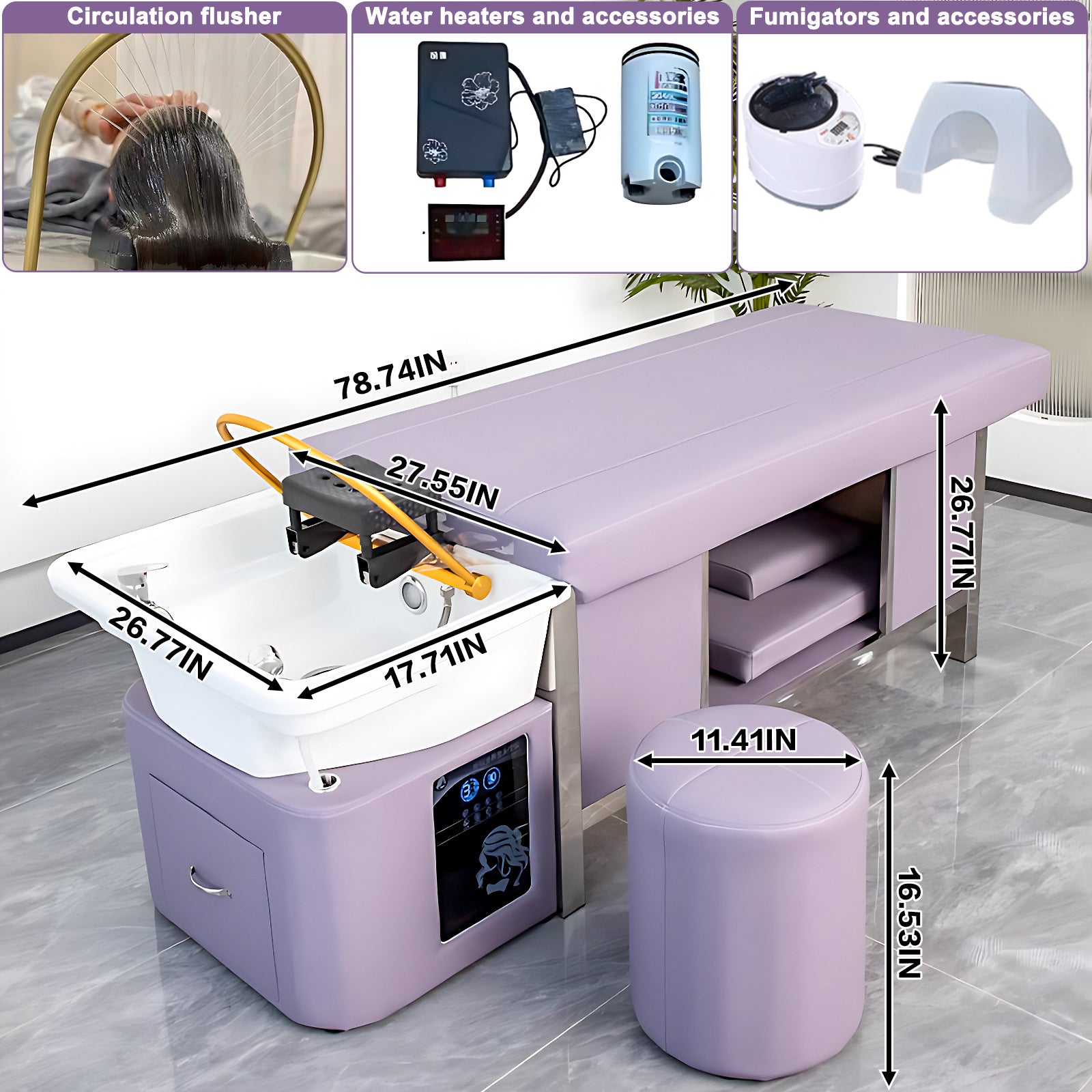 Salon Shampoo Bed Massage Table with Storage and Water Circulation