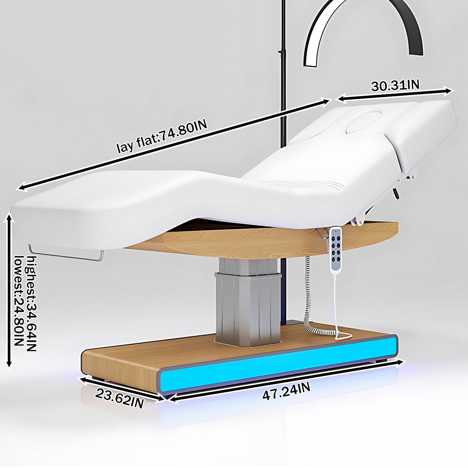 Electric Massage Table Facial Beauty Bed Includes Multi-angle Adjustment LED Light Towel Racks