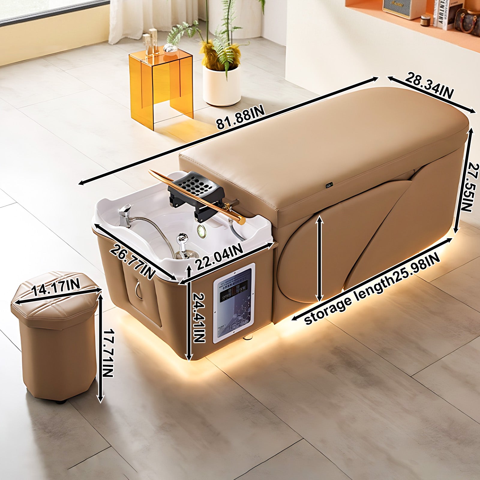 Massage Table with Brown Design Head Spa Equipment & Spa Bed Includes Water Cycle Heater and Storage Space