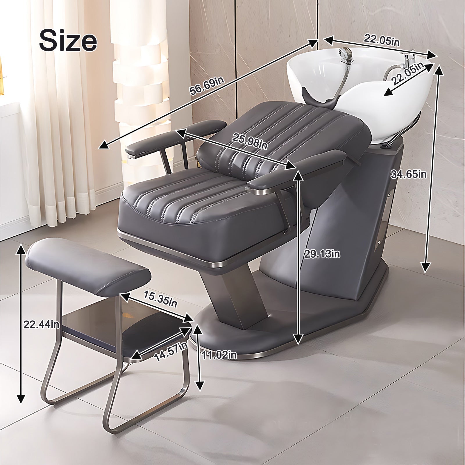 Elegant and Comfortable Ceramic Basin with Foot Pedals, Salon Shampoo Bed