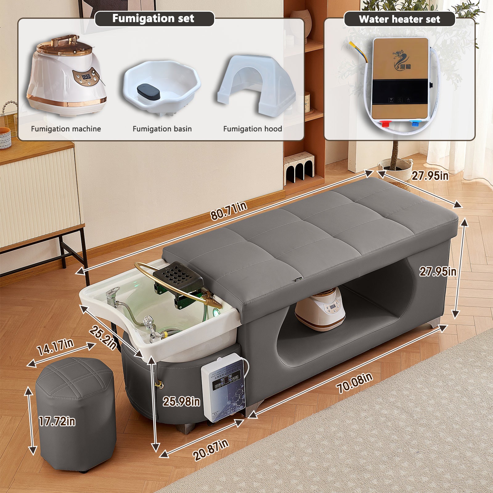 Salon Multi-functional Thai Style Shampoo Bed Fumigation Heater and Water Circulation