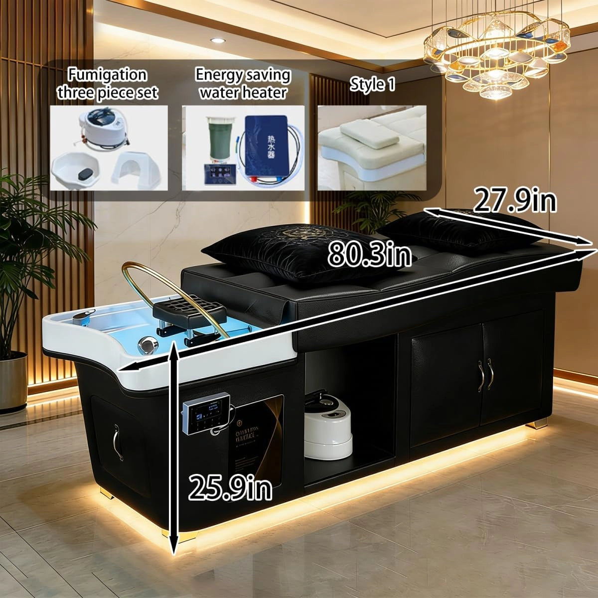 Black Head SPA Shampoo Bed Includes Steam Therapy LXT1071