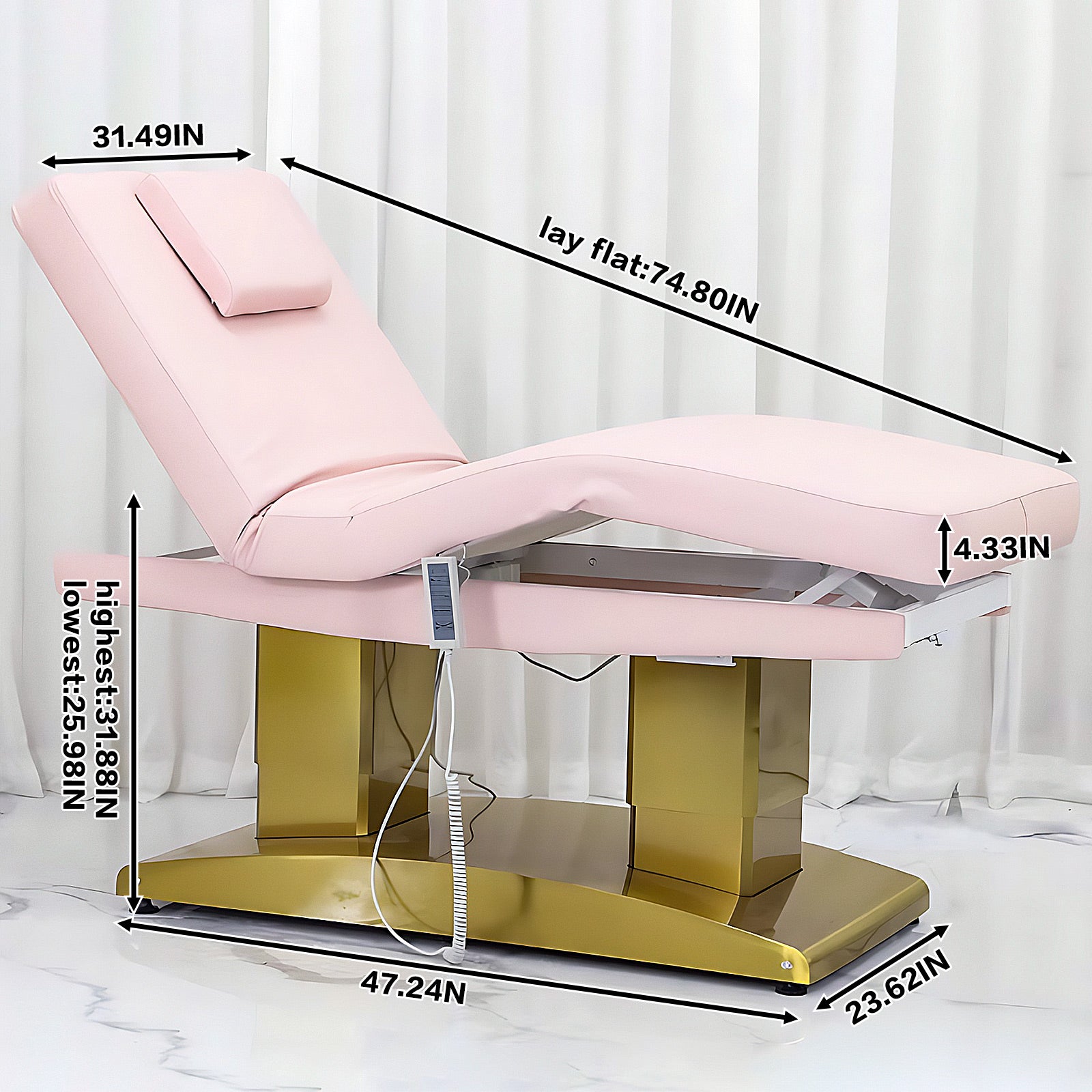 Massage Table-Electric Massage Table Bed Heating with Pink Light Luxury Style