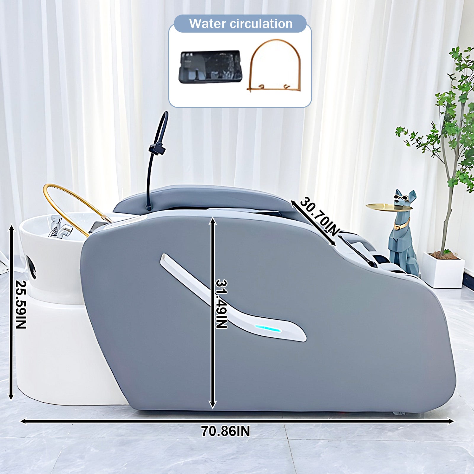 Elegant Gray Leather Shampoo Bed with Smart Massage and Constant Temperature System