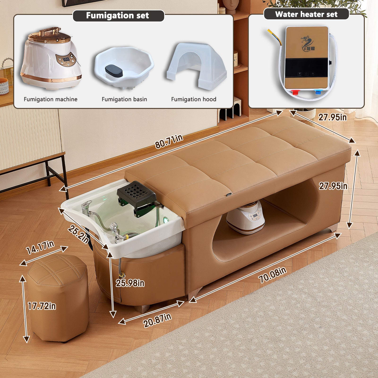 Multifunctional Shampoo Massage Salon Bed with Storage Space Basin and Fumigation