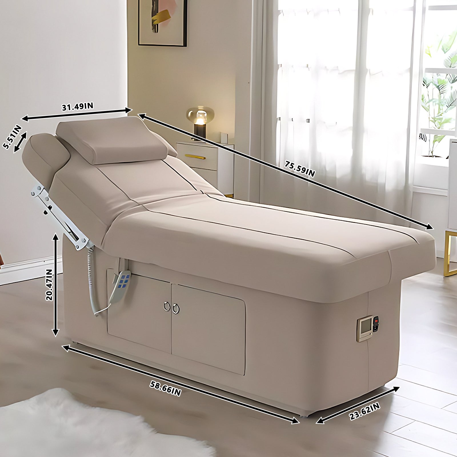 Electric Adjustable Beauty Massage Table with Heating Function and Storage Cabinets