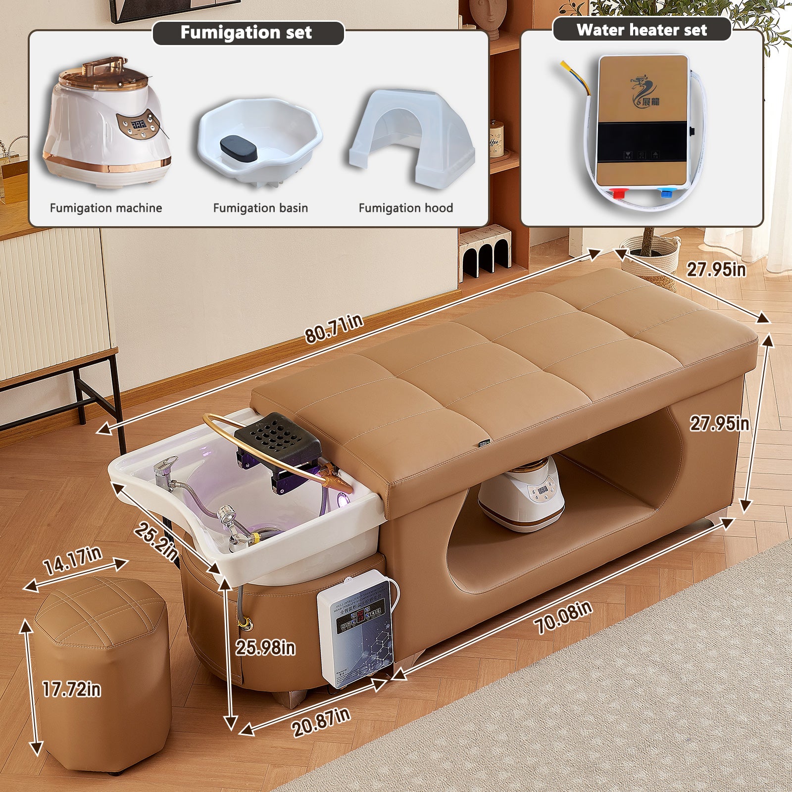 Multifunctional Shampoo Massage Salon Bed with Storage Space Basin and Fumigation