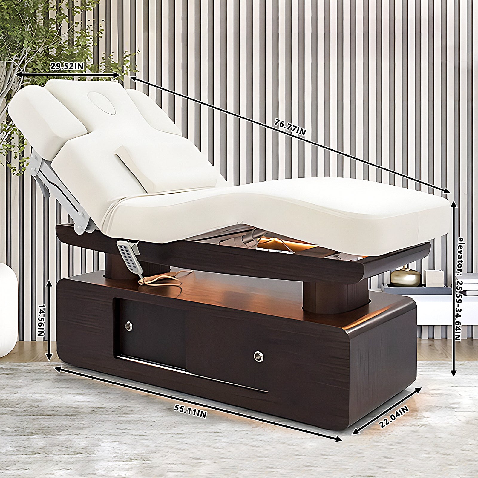 Electric Double Pole Lifting Spa Massage Table with Cabinet