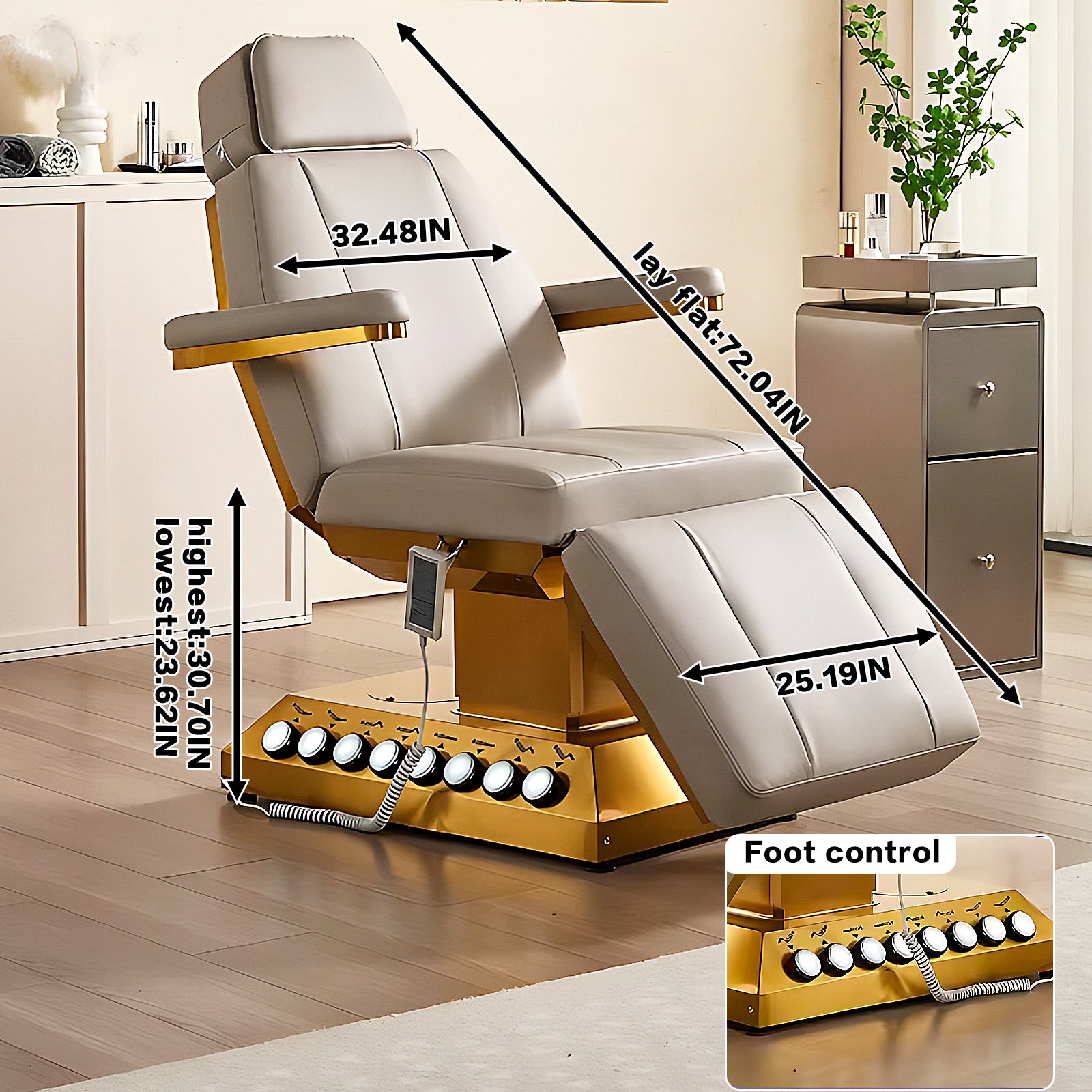 Electric Massage Table Facial SPA Bed Includes Multi-Angle and Height Adjustments Foot Control