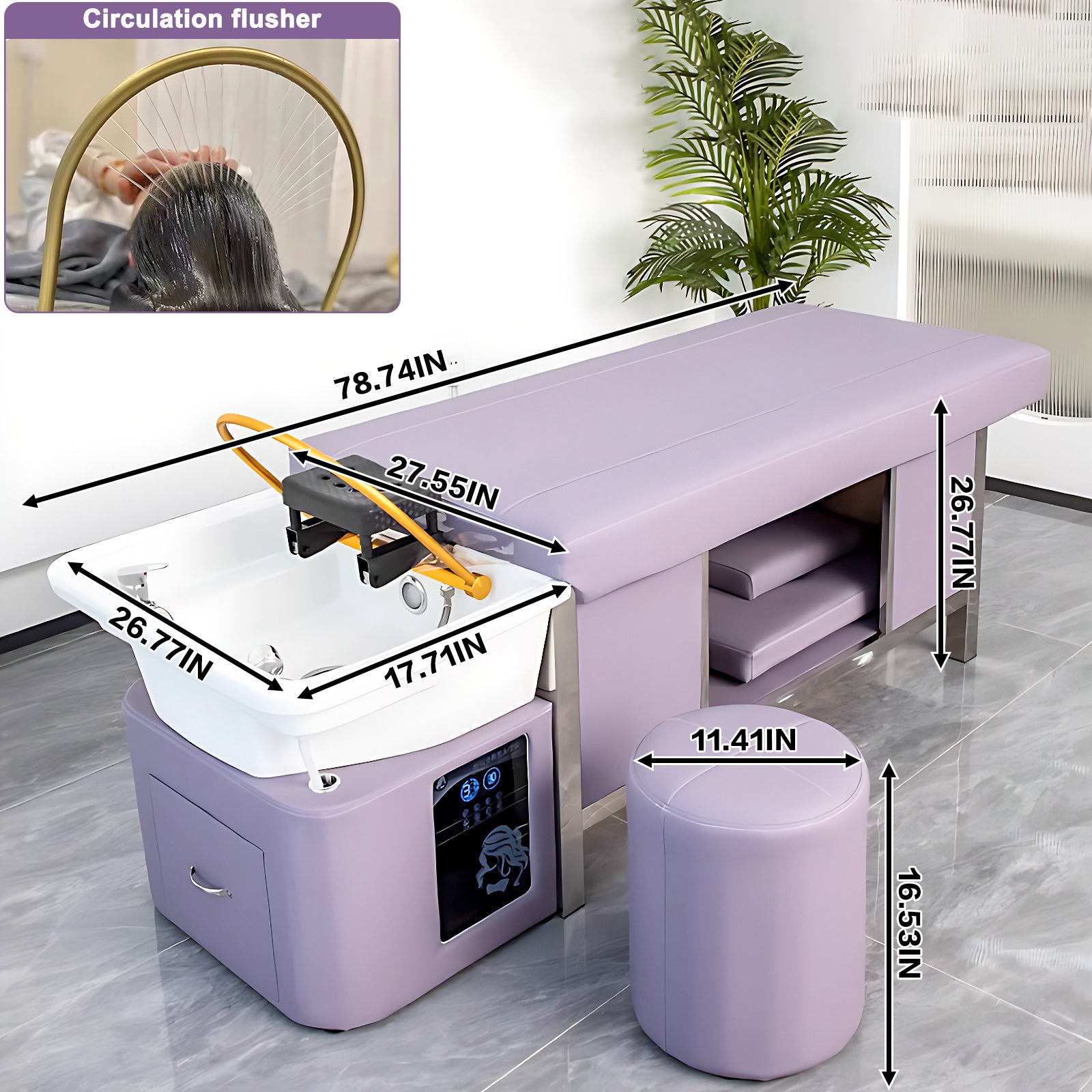 Salon Shampoo Bed Massage Table with Storage and Water Circulation