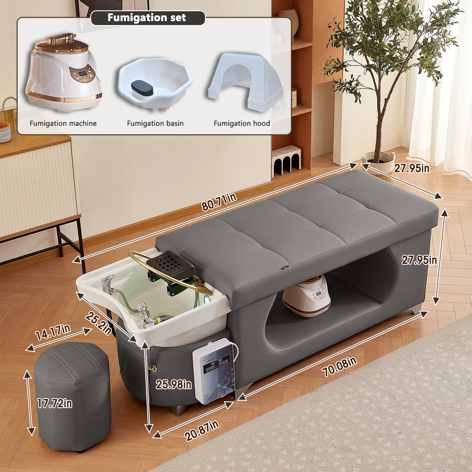 Salon Multi-functional Thai Style Shampoo Bed Fumigation Heater and Water Circulation