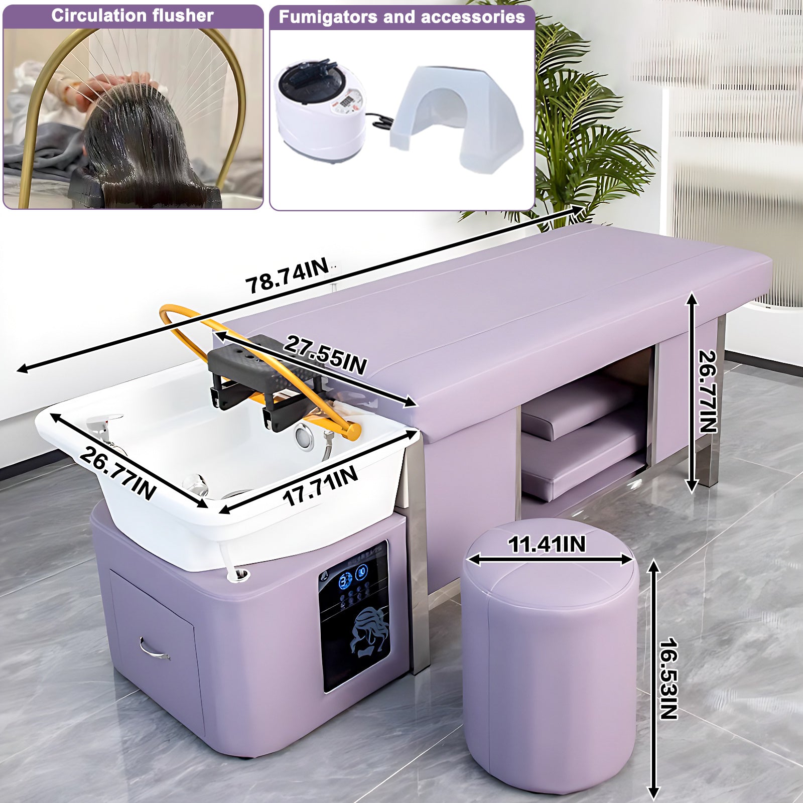 Salon Shampoo Bed Massage Table with Storage and Water Circulation