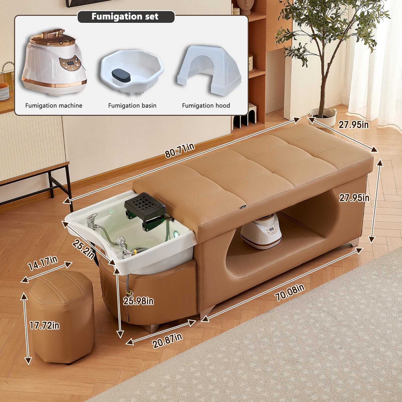 Multifunctional Shampoo Massage Salon Bed with Storage Space Basin and Fumigation