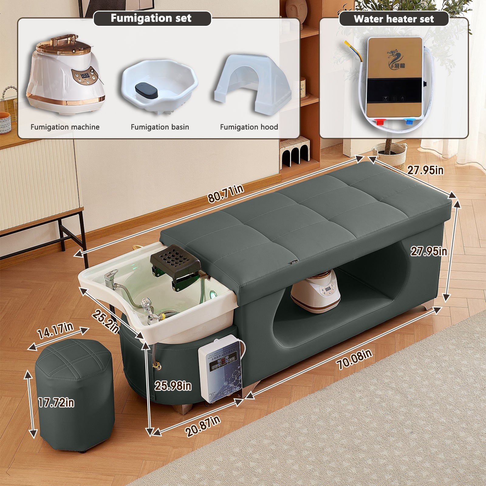 Salon Multi-functional Thai Style Shampoo Bed Fumigation Heater and Water Circulation