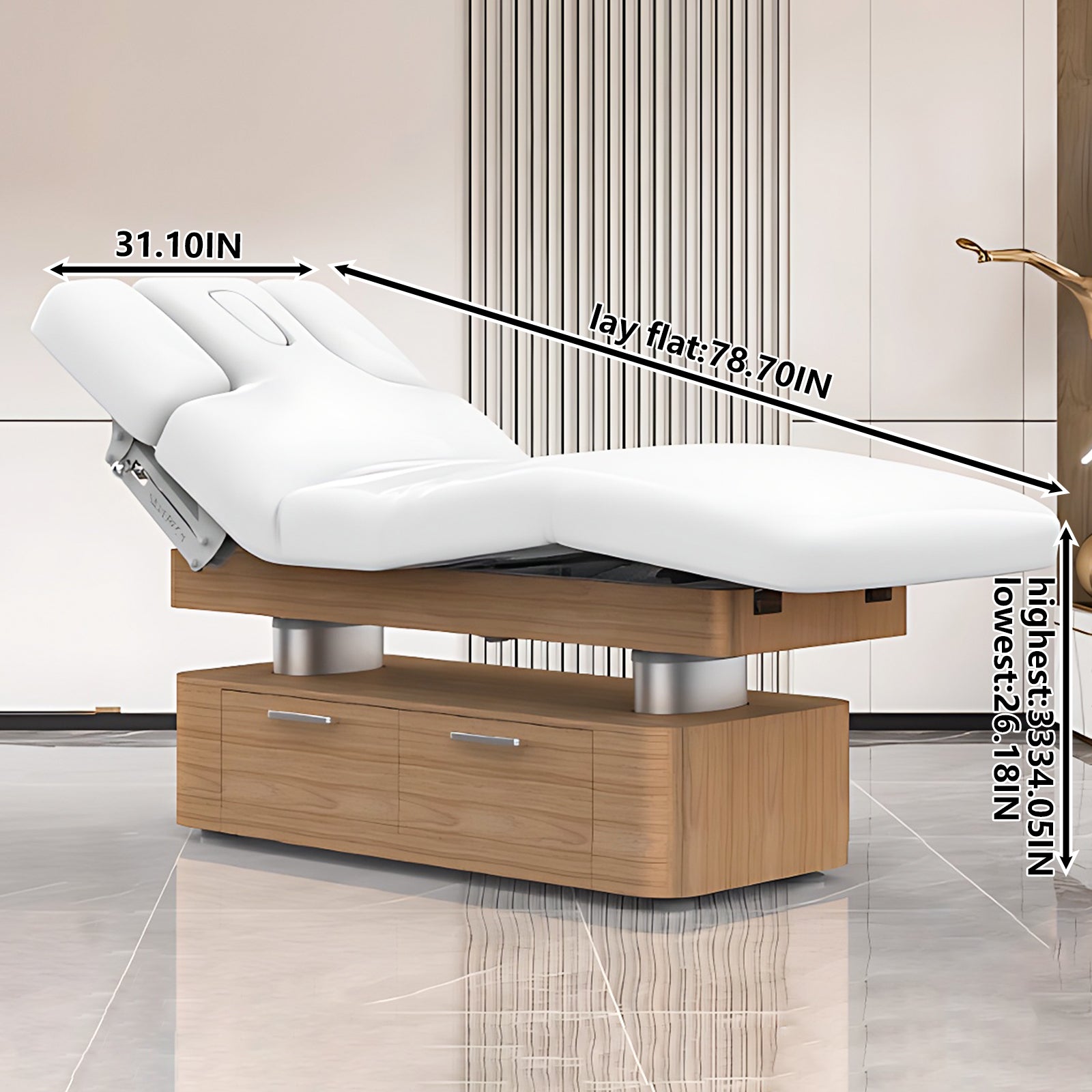 Electric Massage Table with Wooden Base with Ambient Light Multifunctional AdjustmentStorage Space