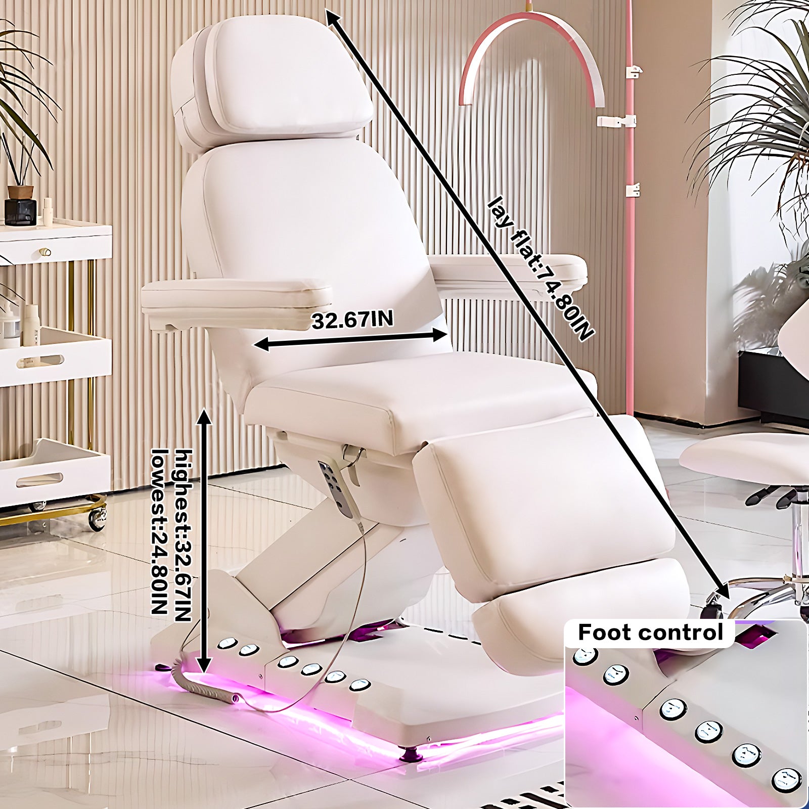 Facial SPA Bed Includes Multiple Angle and Height Adjustments Foot Control