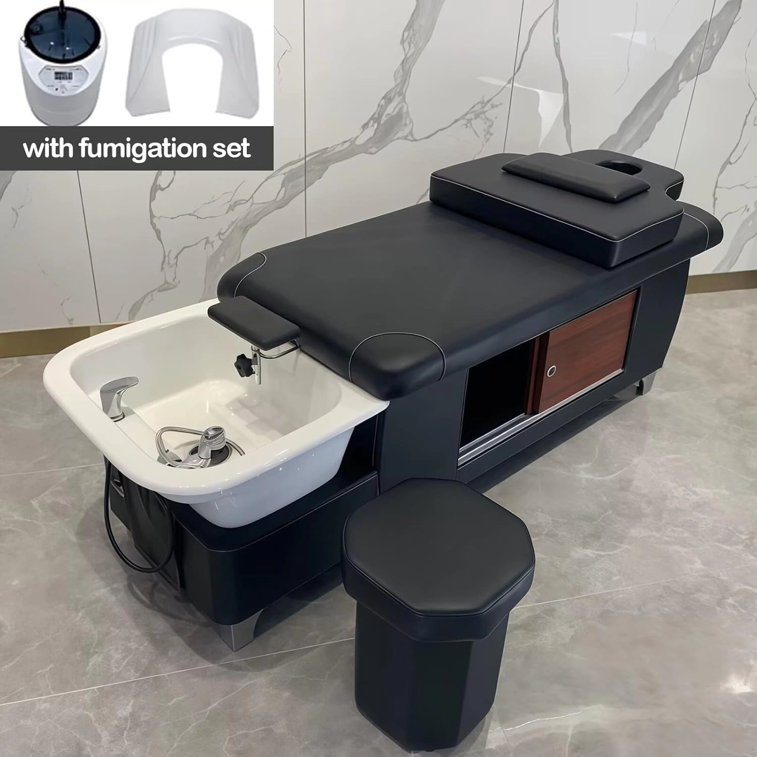 Black Head SPA Shampoo Bed Includes Steam Therapy LXT1080