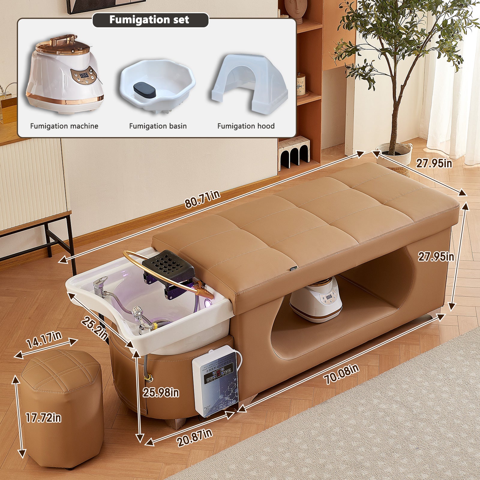 Multifunctional Shampoo Massage Salon Bed with Storage Space Basin and Fumigation