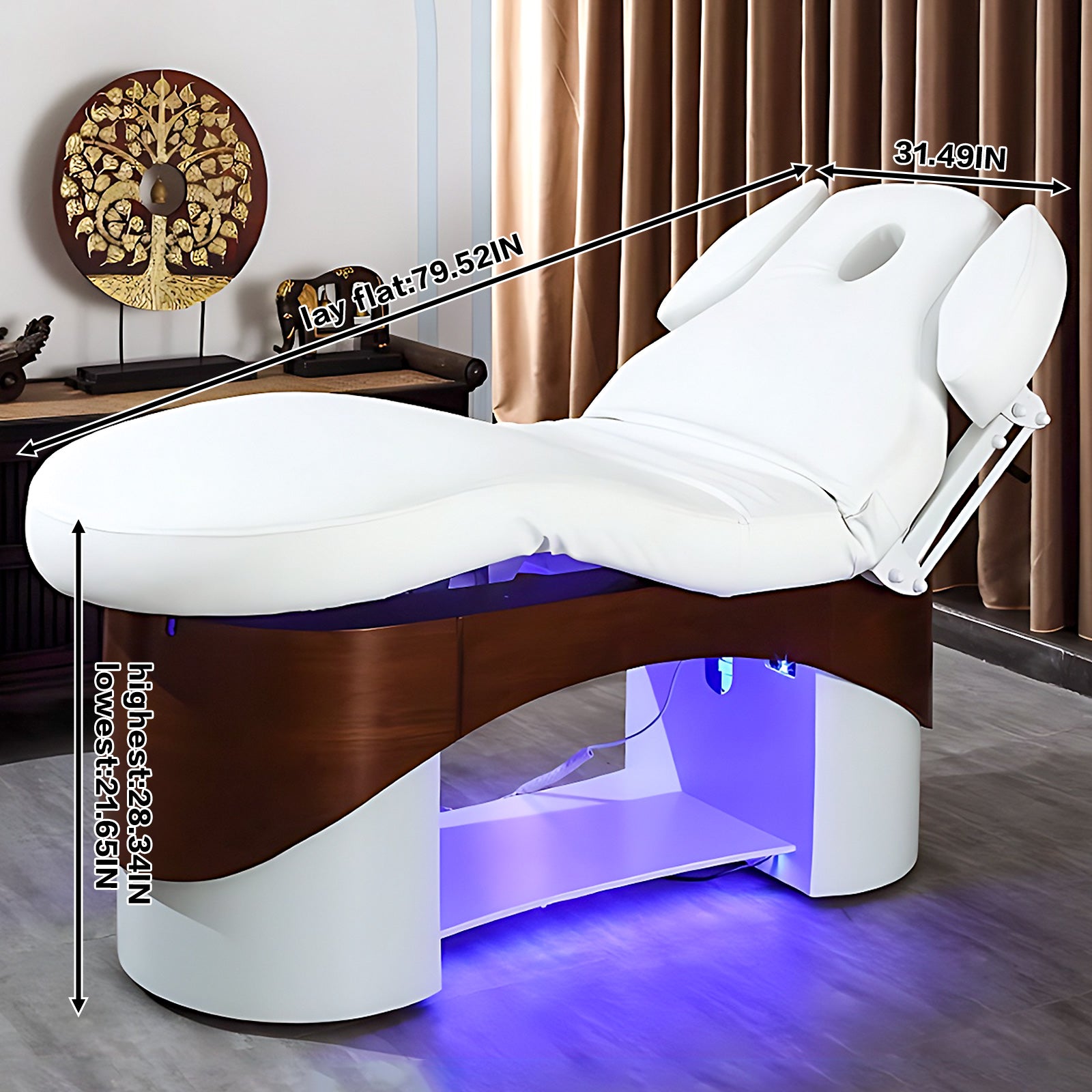 Electric Multi-angle Adjustment Massage Table with White Minimalist Design and LED Light