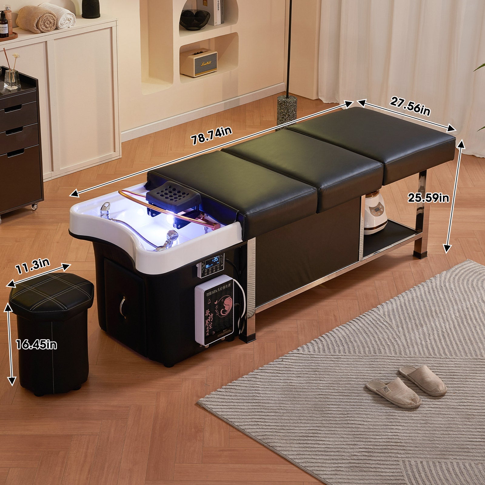 Non-Plumbed Classic Black Scalp Facial Bed