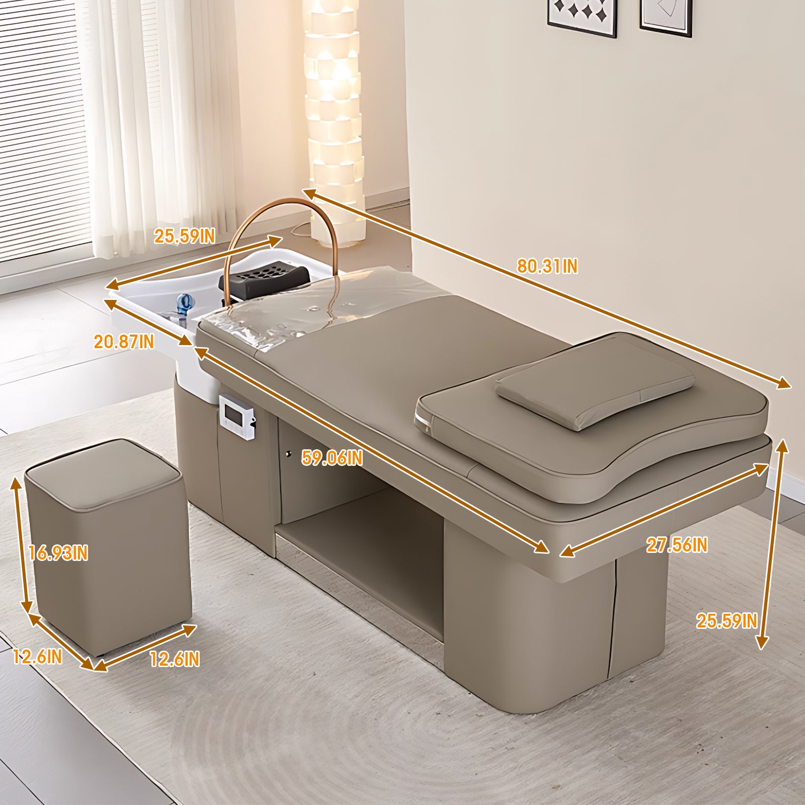 Full Recline Constant Temperature Shampoo Bed with Water Circulation