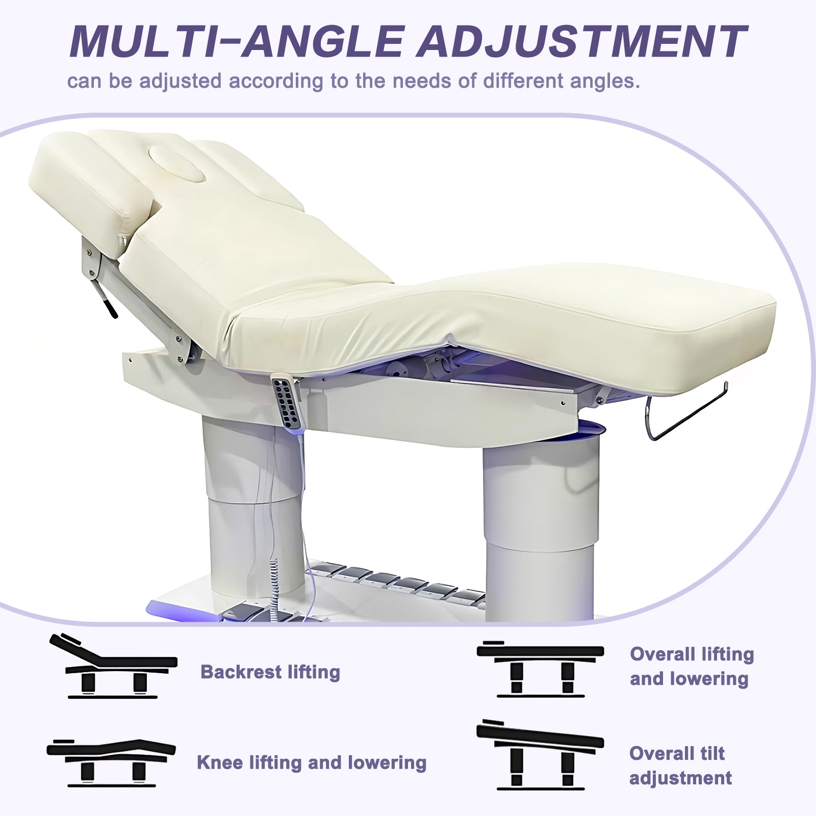 Massage Table Facial Beauty Bed Includes Adjustable Angle and Height Heating Function