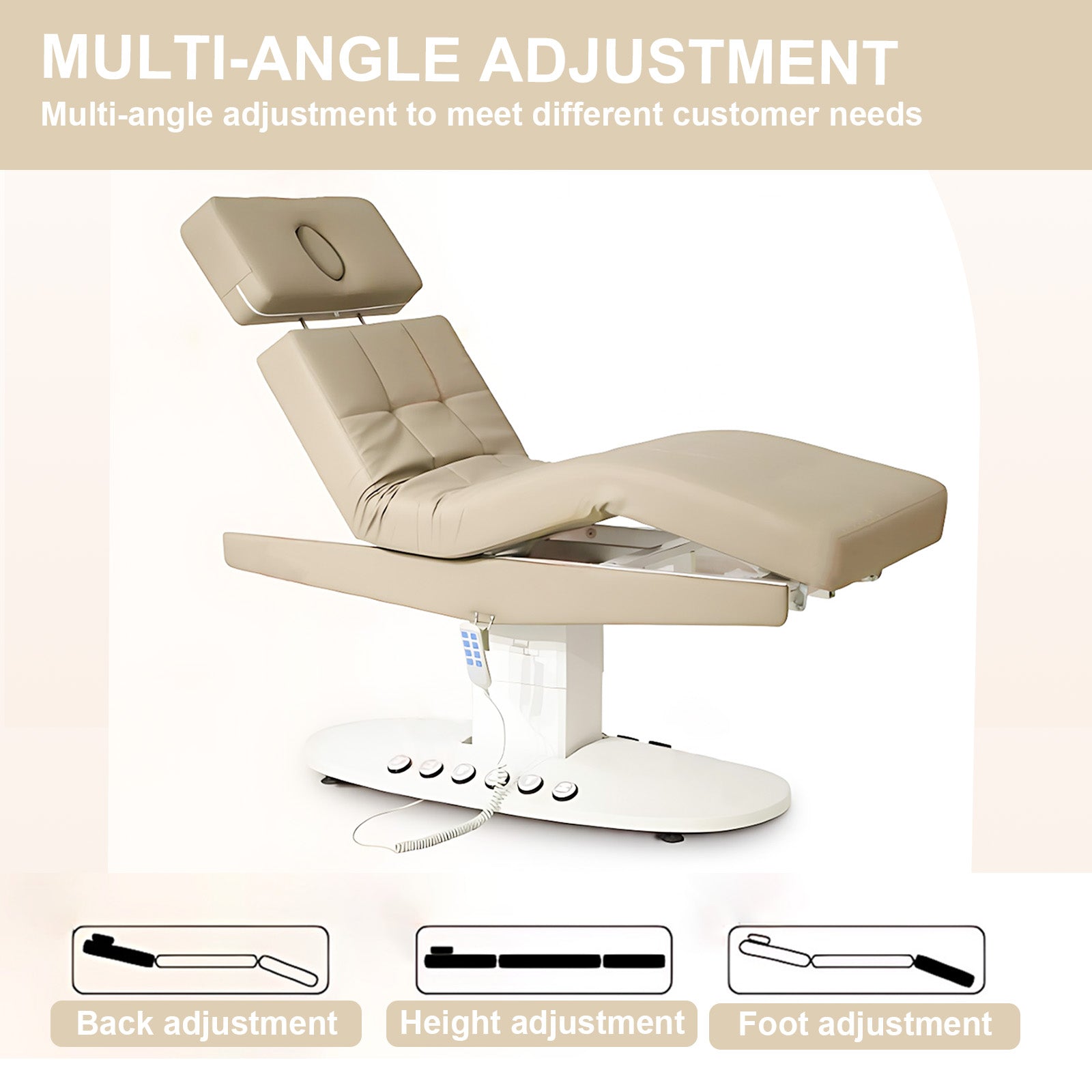 Electric Massage Table Facial SPA Bed Includes Multi-Angle and Height Adjustments Foot Control