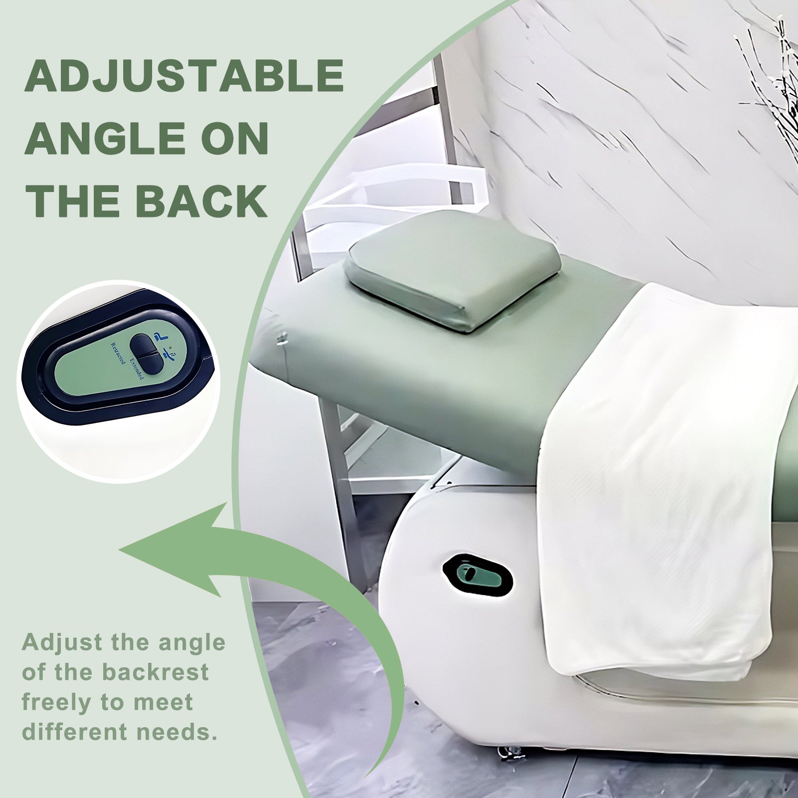 Electric Adjustable Green Massage Table Bed with Storage Space