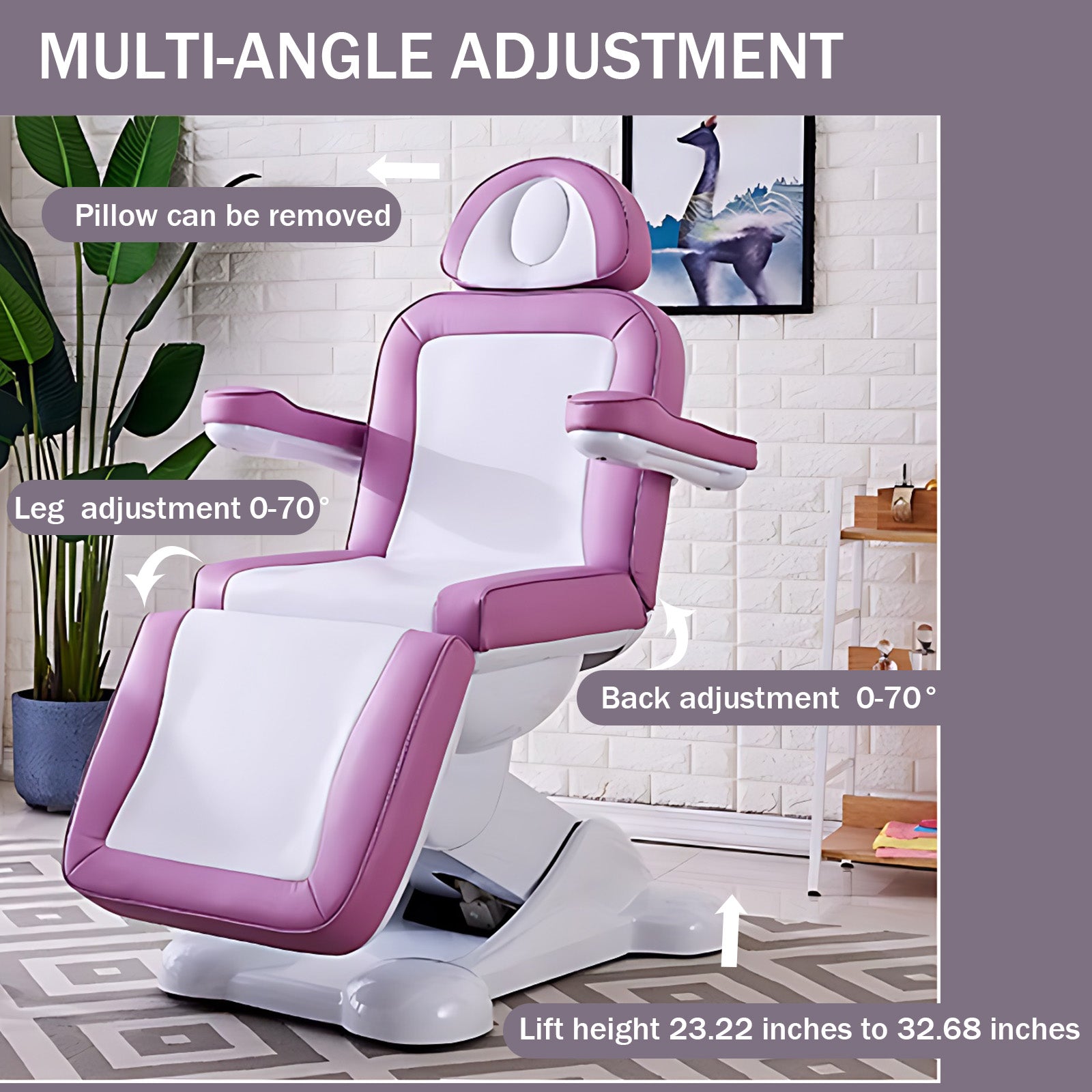 Electric Massage Table with Pink and White Style Facial Beauty Bed Includes Multifunctional Lifting Adjustment