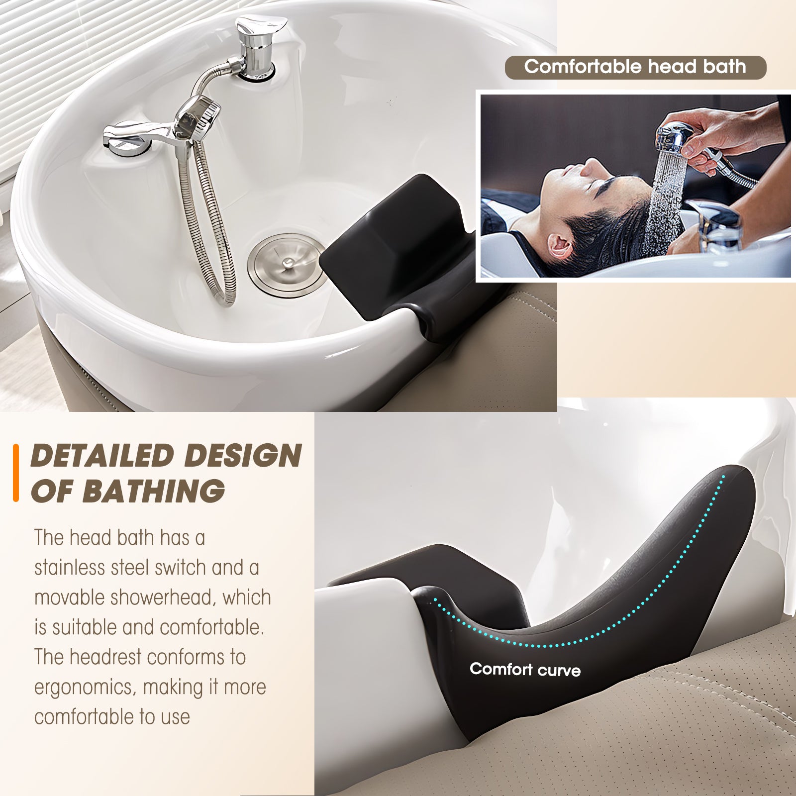 Luxury LED Reclining Ceramic Basin Salon Shampoo Bed